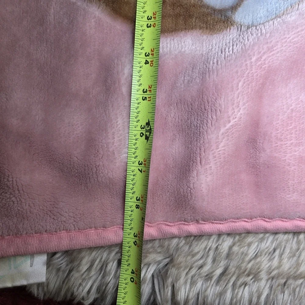 Vtg Pink Baby Blanket Moon Bunny Bear Stars‎ Crib Nursery Plush 54